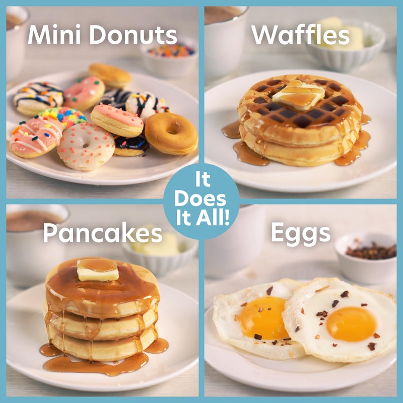 CucinaPro 3 in 1 Mini Breakfast Maker- Make Mini Waffles Donuts Pancakes or Eggs all in 1 Multi Use Appliance- Easily Swap & Clean Interchangeable Griddle Plates- Small Electric Nonstick Baker with Recipe Guide - Image 4