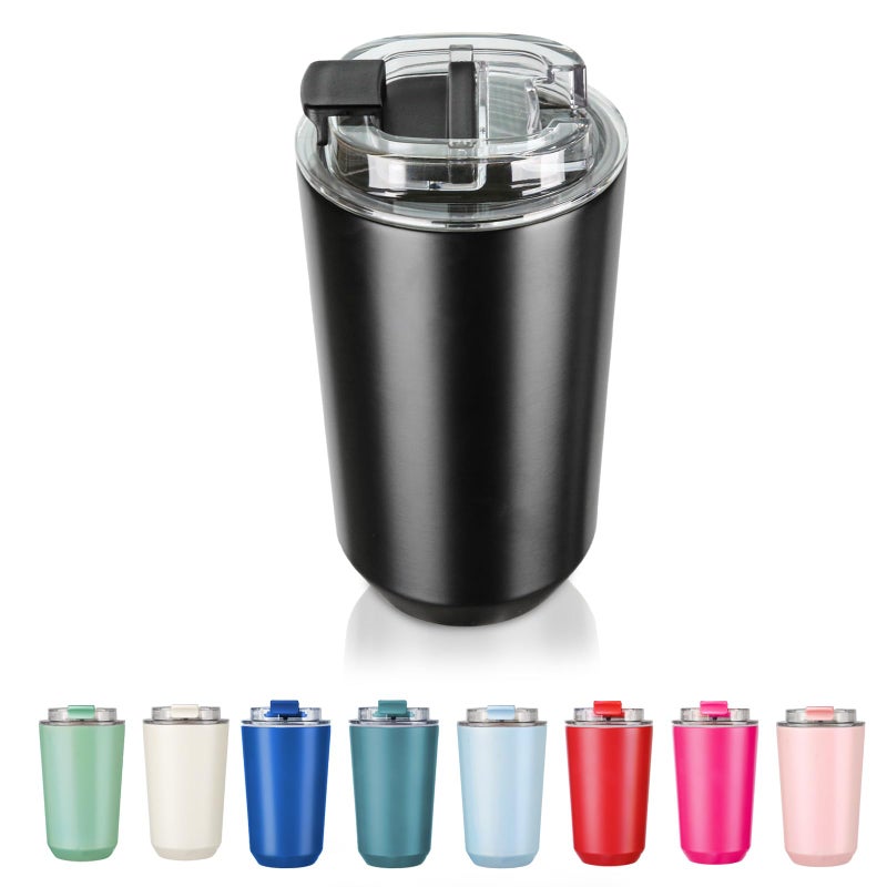 Puraville Insulated Tumblers with Lid 14 oz Travel Coffee Mug Stainless Steel Vacuum Cup Leak Proof Reusable Double Walled Coffee Tumbler for Iced and Hot Drinks Black