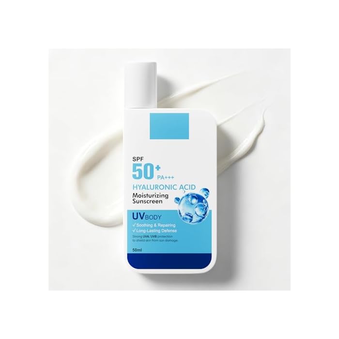 Moisturizing Sunscreen SPF 50 PA++++ with Hyaluronic Acid | Daily Face & Body Sun Protection, Lightweight, Non-Greasy, Suitable for All Skin Types Including Sensitive Skin, 1.7 oz