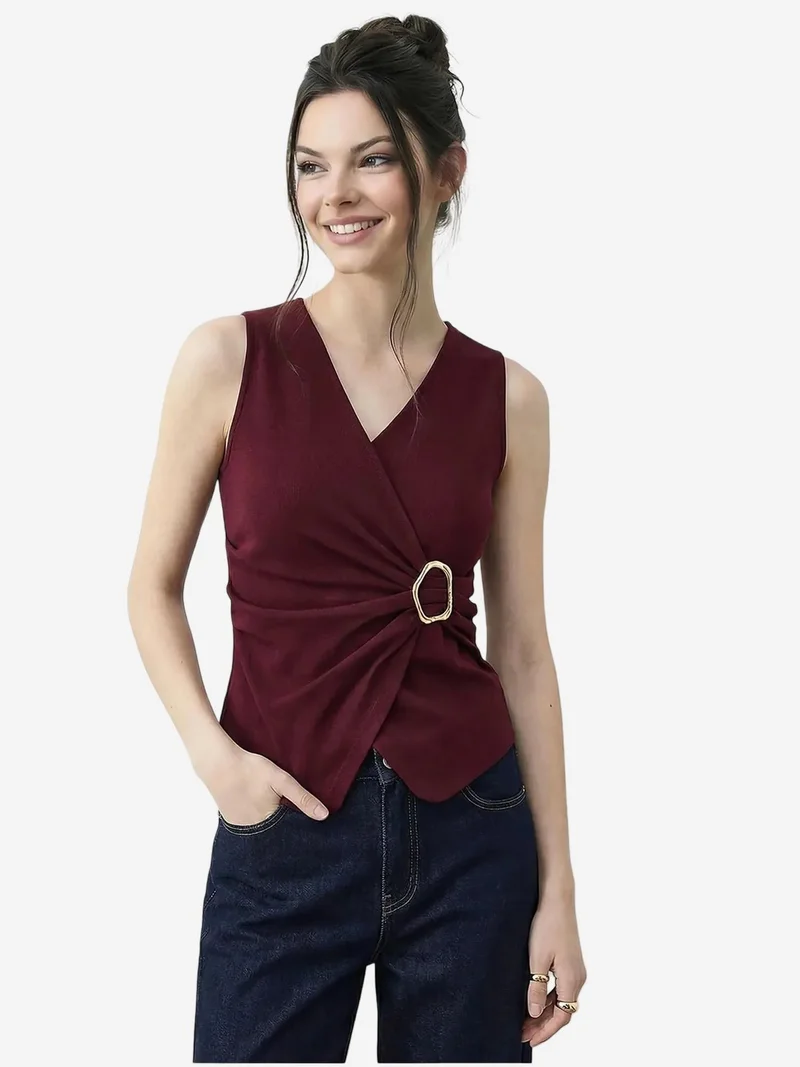 بيانكو لوتشي LUCCI Accessory Detailed V-Neck Wrap Top