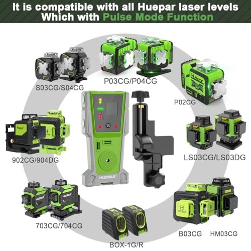 Huepar LR-8RG Laser Receiver, Compatible with All Huepar and Pro Laser Levels with Pulse Mode, ±1/17 In, Up to 200Ft, Green & Red Beams Laser Detector, Two-Sided LED Prompt, Magnet, Clamp Included - Image 2
