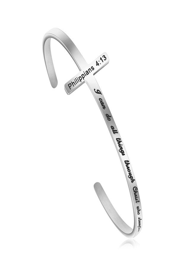 MEMGIFT Bible Verse Bracelet Cross Jewelry Cuff Bangle Inspirational Christmas Religious Gift Engraved Scripture I Can Do All Things - Image 1