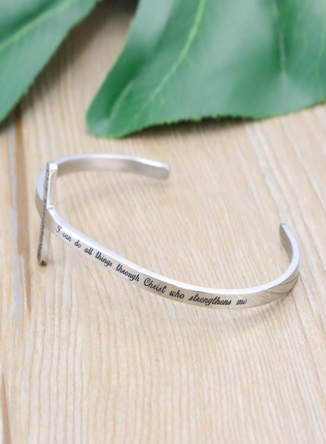 MEMGIFT Bible Verse Bracelet Cross Jewelry Cuff Bangle Inspirational Christmas Religious Gift Engraved Scripture I Can Do All Things - Image 3