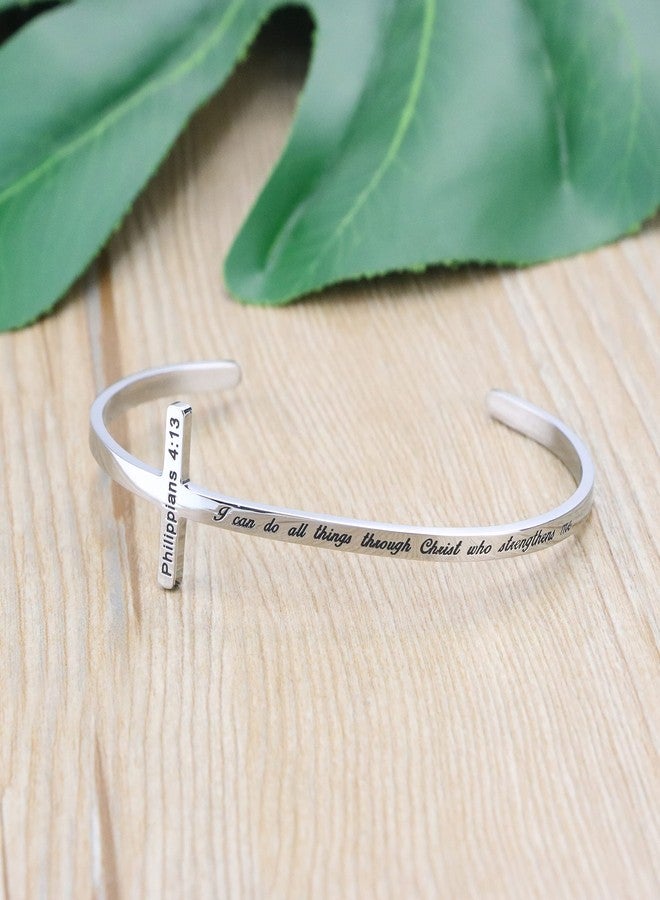 MEMGIFT Bible Verse Bracelet Cross Jewelry Cuff Bangle Inspirational Christmas Religious Gift Engraved Scripture I Can Do All Things - Image 4