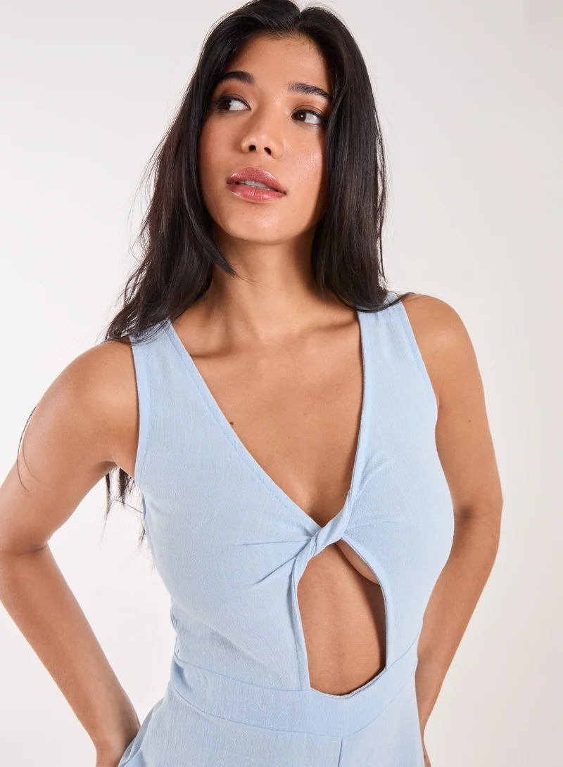 Pink Vanilla  Linen Style Twist Front Playsuit for Women | Best Price UAE