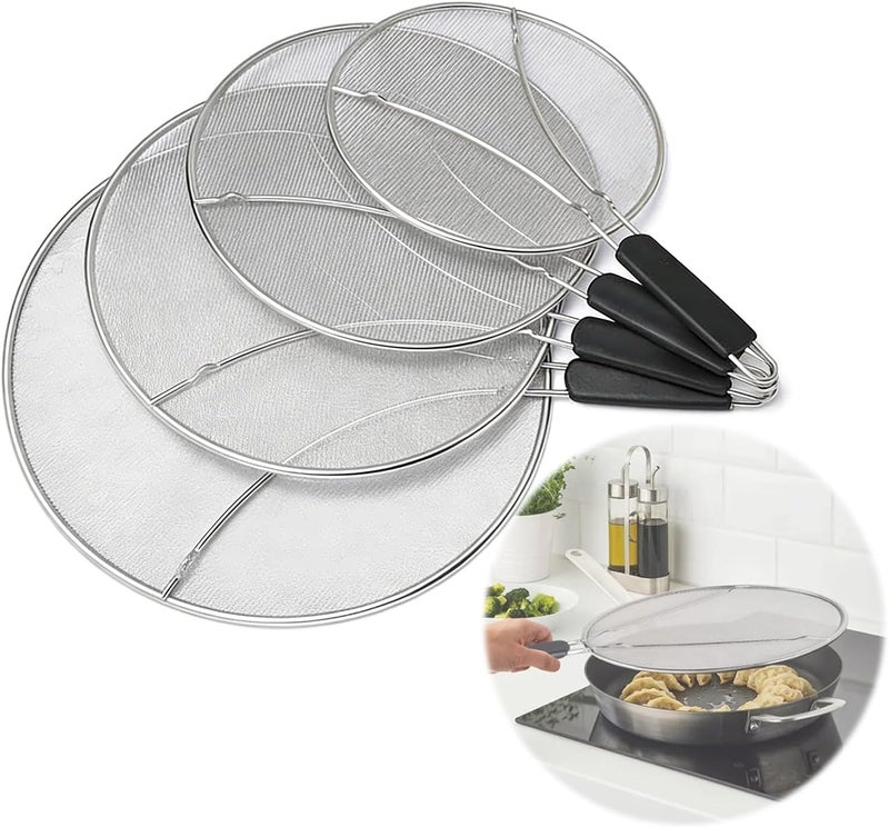 Stainless Steel Splash Guard for Frying Pans - Prevents Oil Splattering, Comfortable  Handle - Image 1