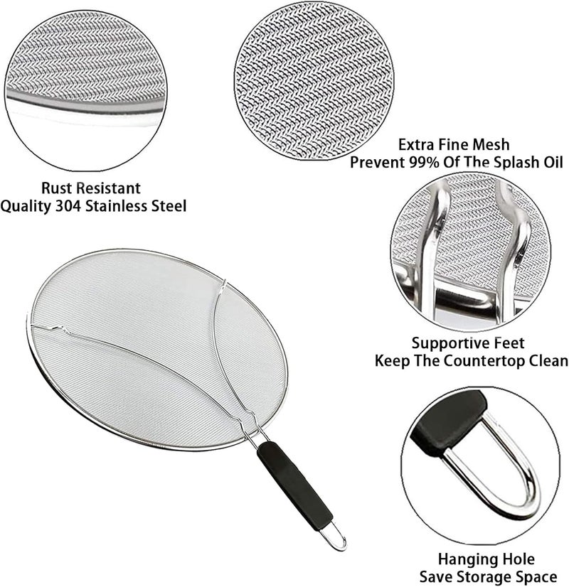 Stainless Steel Splash Guard for Frying Pans - Prevents Oil Splattering, Comfortable  Handle - Image 2