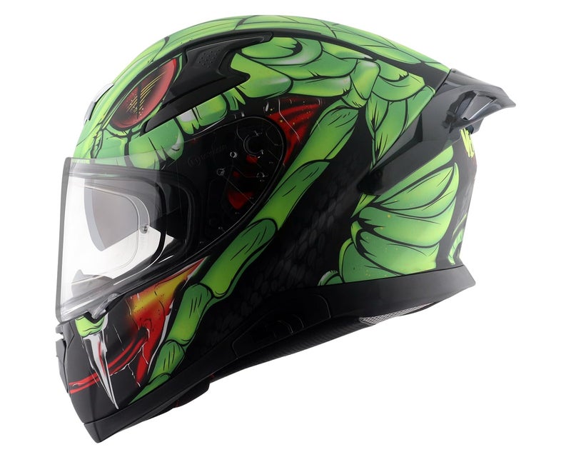 Axor Apex Venomous ISI ECE DOT Certified Full Face Dual Visor Helmet for Men and Women with Pinlock Fitted Outer Clear Visor and Inner Smoke Sun Visor Dull Black Neon Green(L) - Image 1