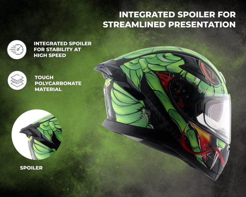 Axor Apex Venomous ISI ECE DOT Certified Full Face Dual Visor Helmet for Men and Women with Pinlock Fitted Outer Clear Visor and Inner Smoke Sun Visor Dull Black Neon Green(L) - Image 5