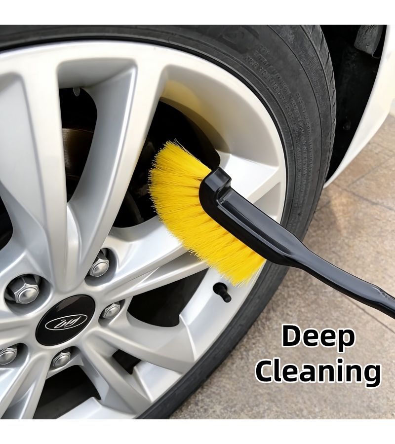 3pc Multi Functional Car Cleaning Brush Set Soft Bristles Extended Handle Tire Rim Dust - Image 1