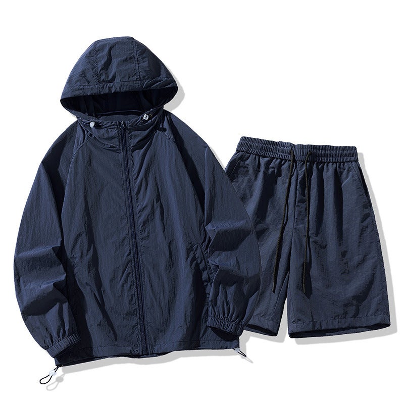 Ice silk suit summer new mens and womens cold breathable quick-drying anti-ultraviolet ice silk sunscreen all-match two-piece suit purple suit - Image 2