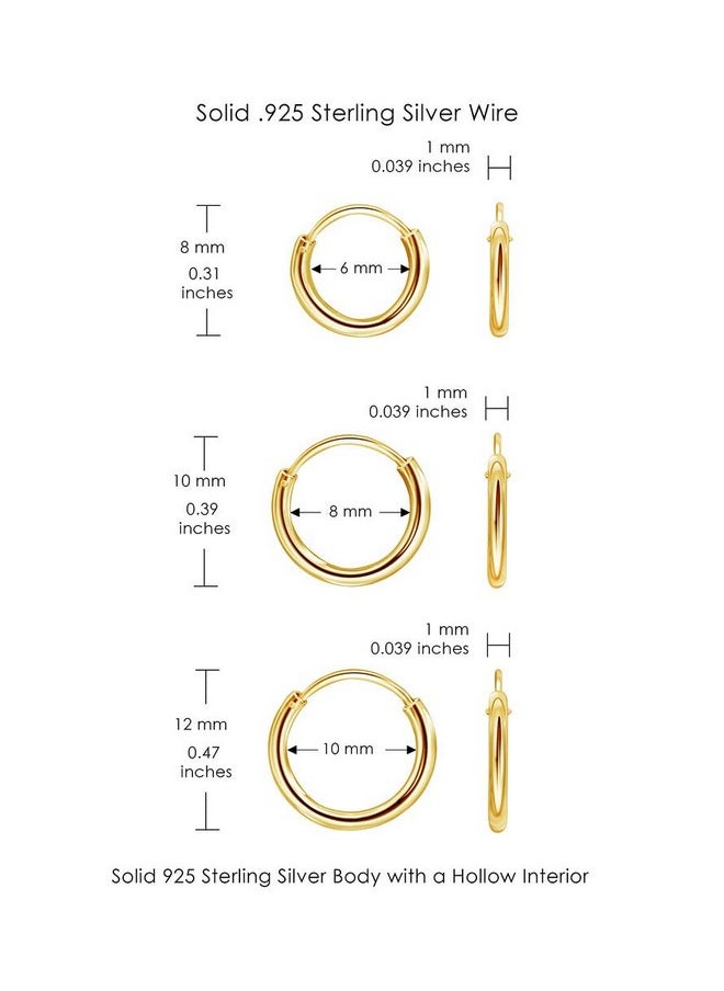 - 3 Pairs 925 Sterling Silver Small Endless Hoop Earrings For Cartilage/Nose/Lips, 8Mm 10Mm 12Mm Yellow Gold - pzsku/Z4EF004500E149714E91DZ/45/_/1735214715/9c1aa27a-9d8a-4942-9668-ce32bb293662