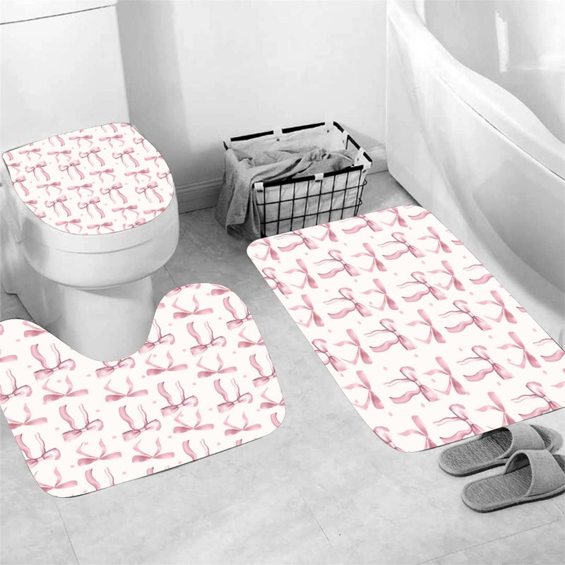 AZHM 4Pcs Pink Shower Curtain Set Cute Bathroom Sets with Shower Curtain and Rugs and Accessories Aesthetic Bathroom Decor Set with 12 Hooks - Image 3