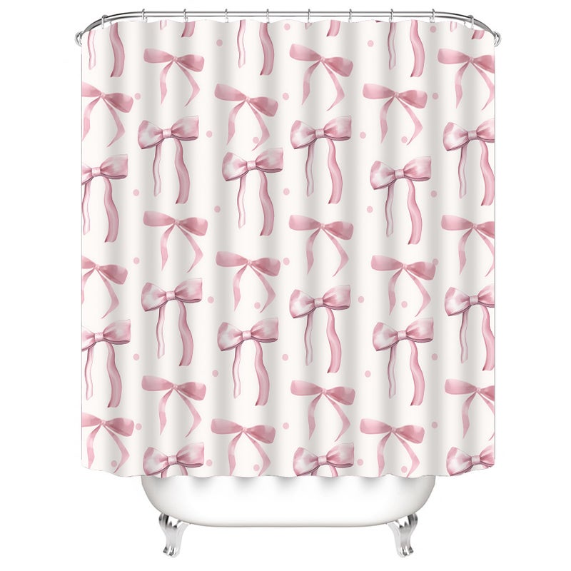 AZHM 4Pcs Pink Shower Curtain Set Cute Bathroom Sets with Shower Curtain and Rugs and Accessories Aesthetic Bathroom Decor Set with 12 Hooks - Image 5