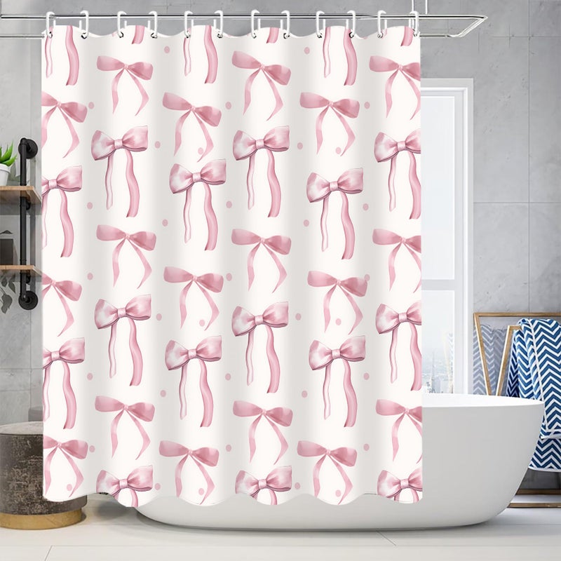 AZHM 4Pcs Pink Shower Curtain Set Cute Bathroom Sets with Shower Curtain and Rugs and Accessories Aesthetic Bathroom Decor Set with 12 Hooks - Image 2