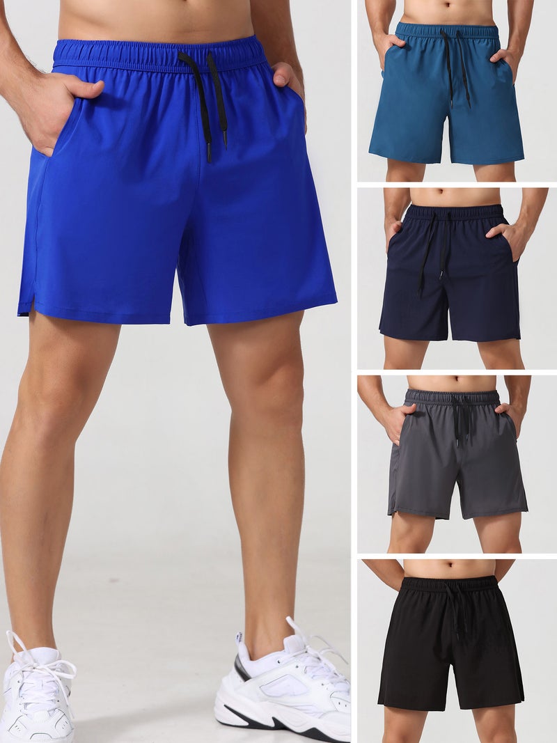 Quick Dry Shorts: Medium Blue, Lightweight 92% Polyester 8% Spandex - Elastic Waist With Drawstring Workout Shorts for Running, Fitness, Outdoor Sports - Image 5