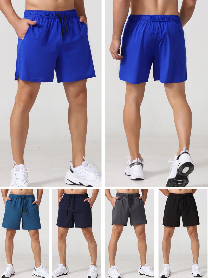 Quick Dry Shorts: Medium Blue, Lightweight 92% Polyester 8% Spandex - Elastic Waist With Drawstring Workout Shorts for Running, Fitness, Outdoor Sports - Image 4