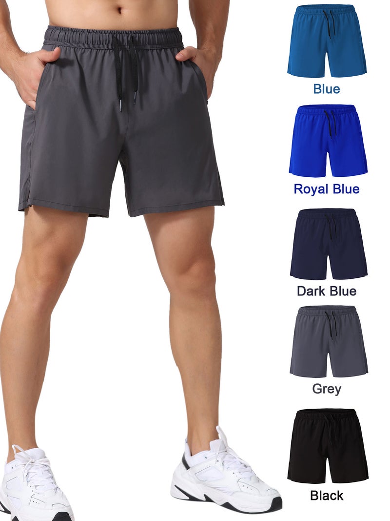 Quick Dry Shorts: Medium Blue, Lightweight 92% Polyester 8% Spandex - Elastic Waist With Drawstring Workout Shorts for Running, Fitness, Outdoor Sports - Image 3
