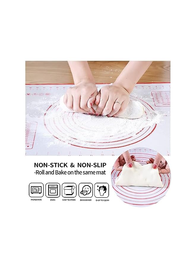 S-TOP Baking Mat, Non Stick Silicon Rolling Pastry Mat,Kneading Pad Sheet Glass Fiber Rolling Dough Large Size For Cake Macaron Kitchen Tools, Red,White, Sk3C3001-Baking - Image 3