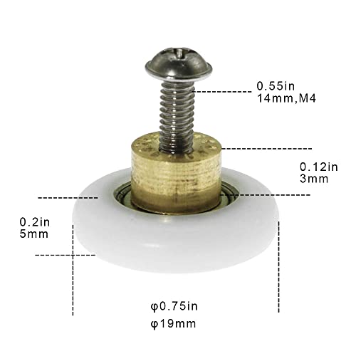 Linwnil Set of 4 Dia 19mm Stainless Steel Shower Door Wheels Rollers Runners, White, 19mm x 5mm (Stainless steel-4PCS) - Image 2