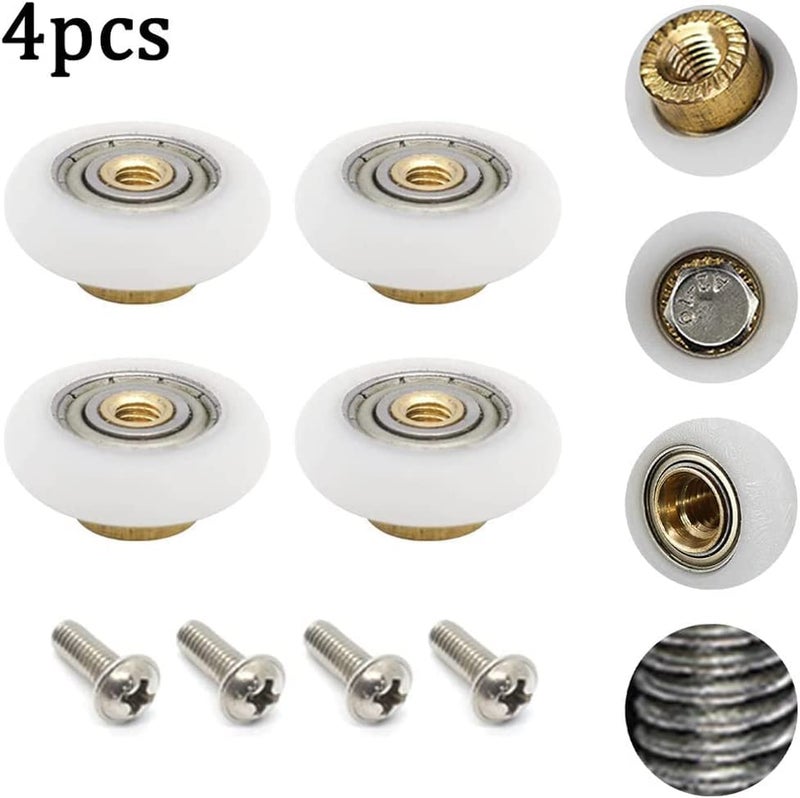 Linwnil Set of 4 Dia 19mm Stainless Steel Shower Door Wheels Rollers Runners, White, 19mm x 5mm (Stainless steel-4PCS) - Image 3