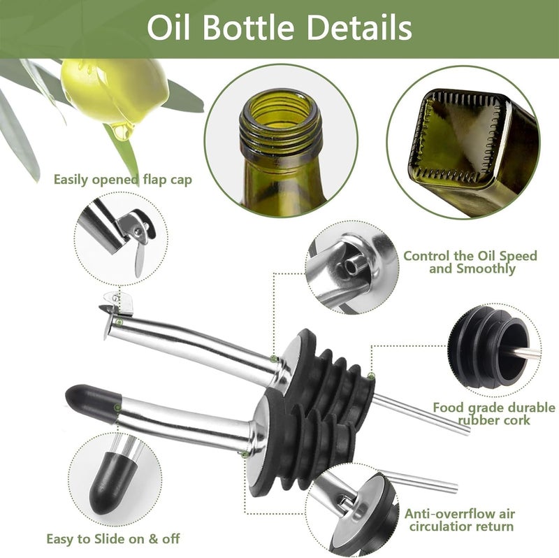 Leaflai Olive Oil Dispenser Bottle, 17oz Glass Oil Dispenser and Vinegar Dispenser Set 500ml Green Glass Oil Bottle Dispenser with Pourers,Funnel and Brush - Image 2