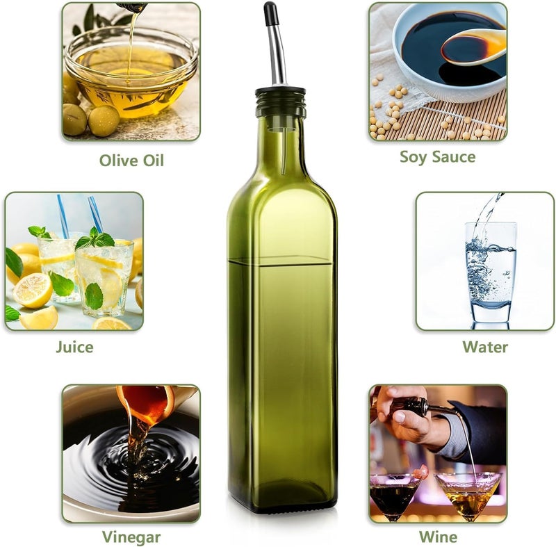 Leaflai Olive Oil Dispenser Bottle, 17oz Glass Oil Dispenser and Vinegar Dispenser Set 500ml Green Glass Oil Bottle Dispenser with Pourers,Funnel and Brush - Image 5