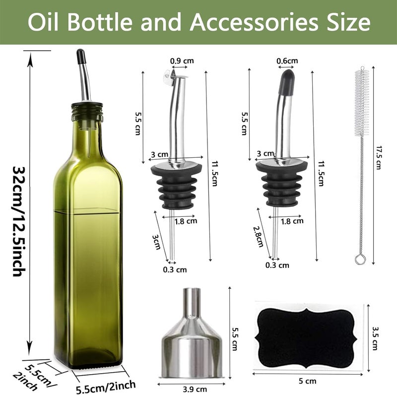 Leaflai Olive Oil Dispenser Bottle, 17oz Glass Oil Dispenser and Vinegar Dispenser Set 500ml Green Glass Oil Bottle Dispenser with Pourers,Funnel and Brush - Image 3