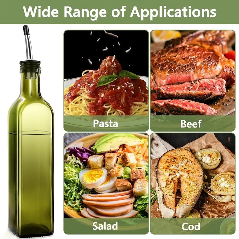 Leaflai Olive Oil Dispenser Bottle, 17oz Glass Oil Dispenser and Vinegar Dispenser Set 500ml Green Glass Oil Bottle Dispenser with Pourers,Funnel and Brush - Image 4