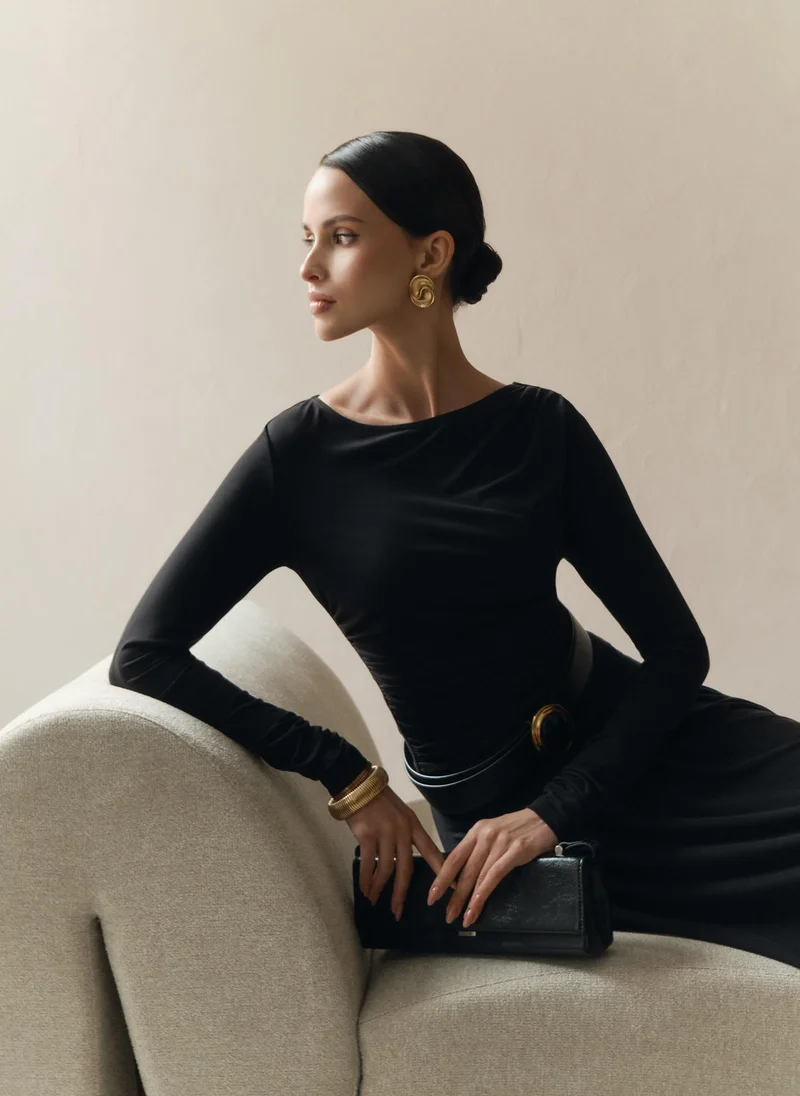 Lichi Jersey longsleeve with gathers at the shoulder and waist