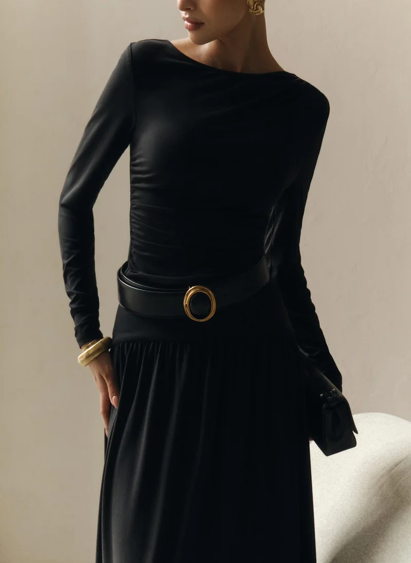 Lichi Jersey longsleeve with gathers at the shoulder and waist