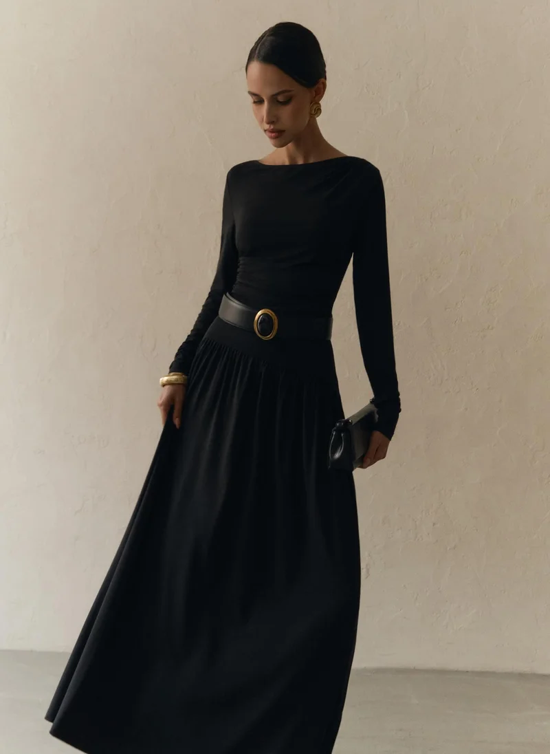 Lichi Jersey longsleeve with gathers at the shoulder and waist