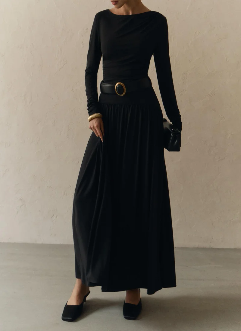 Lichi Jersey longsleeve with gathers at the shoulder and waist