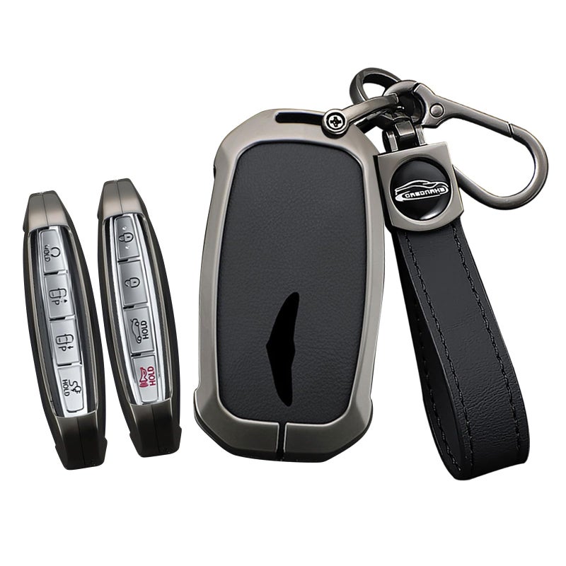 TECART Metal Key Fob Cover with Keychain Fit for Genesis GV60 GV80 G70 G90 2025 2024 2023 Leather Remote Key Fob Case Protector Black