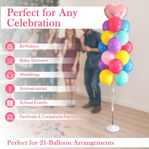 Atpata Funky 6 Feet Tall 1pc. Balloon Stand for Party Decoration Kit – Balloon Column Stand with 21 Balloon Holders, Reusable Base & Rod Set for Birthday Baby Shower Wedding Anniversary Party Decor - Image 2