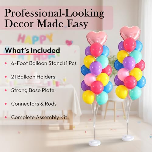 Atpata Funky 6 Feet Tall 1pc. Balloon Stand for Party Decoration Kit – Balloon Column Stand with 21 Balloon Holders, Reusable Base & Rod Set for Birthday Baby Shower Wedding Anniversary Party Decor - Image 4