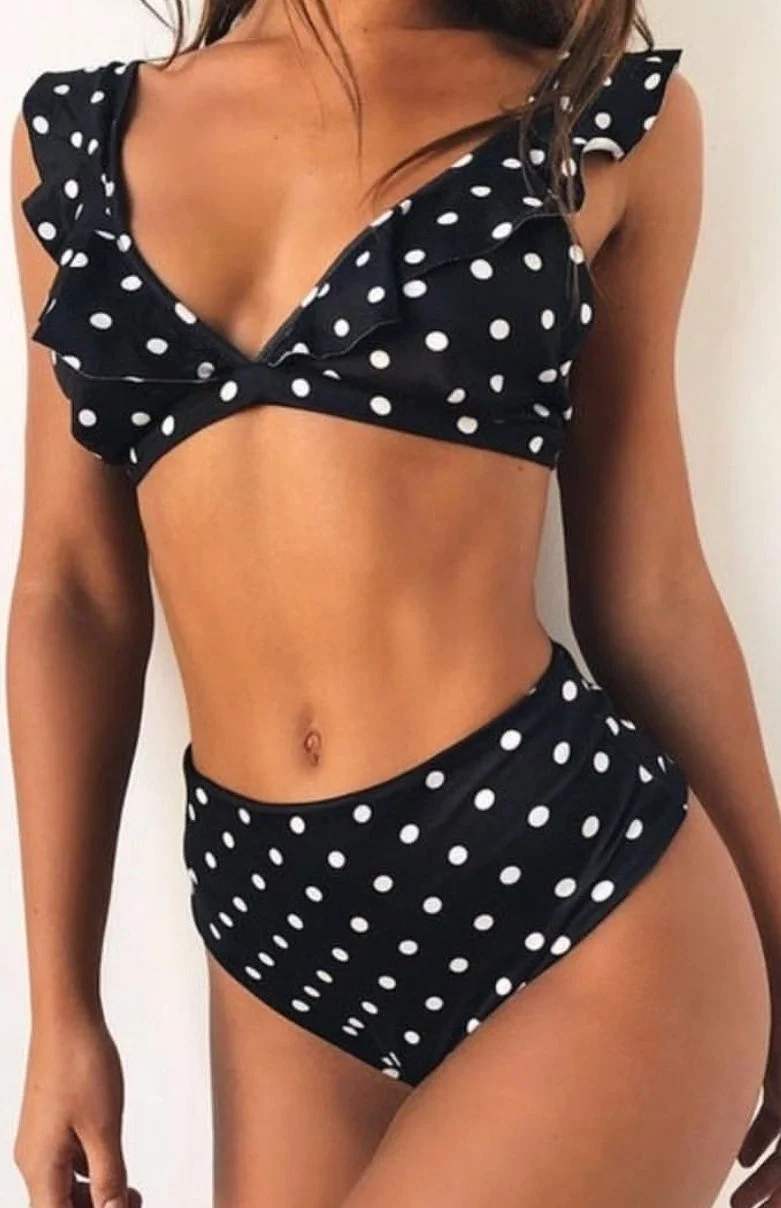 Angelsin Black Polka Dot Bikini Set