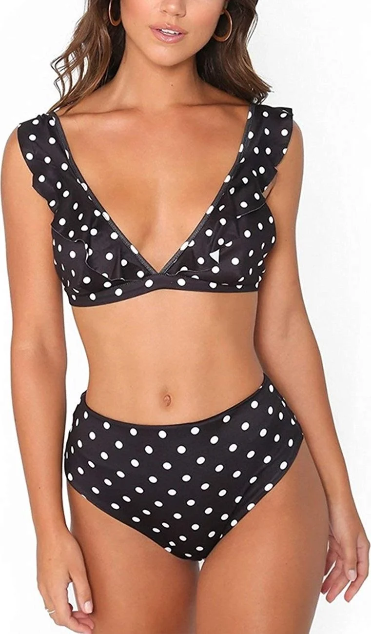 Angelsin Black Polka Dot Bikini Set