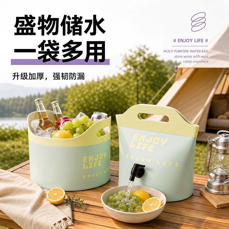 New Bucket Water Bag with Faucet, Large Capacity Fruit Bucket for Picnic Camping, Household Ice Bucket, Convenient Folding - Image 2