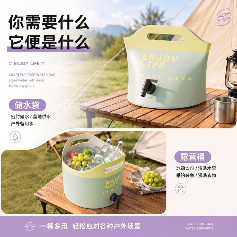 New Bucket Water Bag with Faucet, Large Capacity Fruit Bucket for Picnic Camping, Household Ice Bucket, Convenient Folding - Image 5