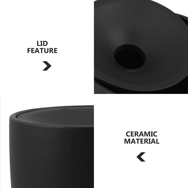 Ceramic Ashtray with Lid Windproof Large Ash Holder for Indoor Living Room Office Smoking Accessory Matte Dark Style - Image 3