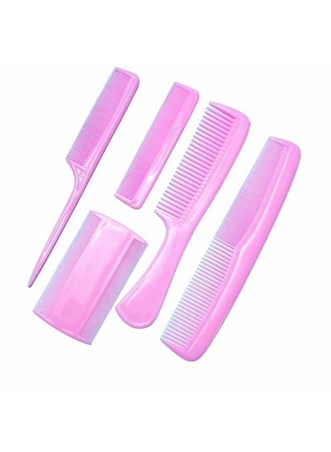 Zeyu Set of 5 Pcs Hair Comb | Dressing Hair Comb | Hair Brush for Men & Women | Hair Combs | Dressing Hair Combs, Multipurpose Combs, Detangling Combo Set, Lice Comb, Hair Brush, All-Purpose Comb (Pink_01, 5pcset_pink) - Image 1