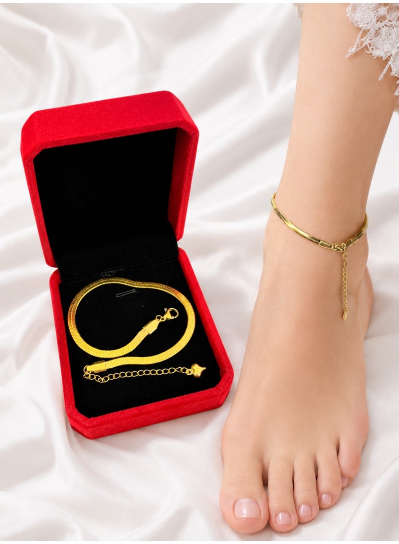 SARAOONT 18K Gold Plated Anklet for Women Adjustable Cuban Link with Heart Charm and Gift Box - Image 1