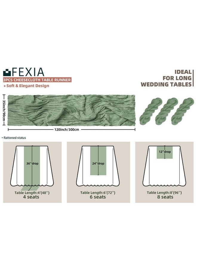 FEXIA 3 Pack Sage Green Table Runner 35x120 Inches for Baby Shower Decoration Gauze Rustic Table Runner for Wedding Party First Communion Centerpiece Engagement Bridal Shower Boho Decoration - Image 2
