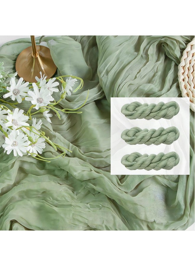 FEXIA 3 Pack Sage Green Table Runner 35x120 Inches for Baby Shower Decoration Gauze Rustic Table Runner for Wedding Party First Communion Centerpiece Engagement Bridal Shower Boho Decoration - Image 1