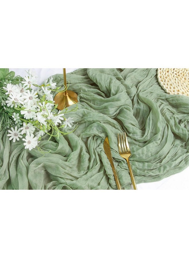FEXIA 3 Pack Sage Green Table Runner 35x120 Inches for Baby Shower Decoration Gauze Rustic Table Runner for Wedding Party First Communion Centerpiece Engagement Bridal Shower Boho Decoration - Image 3