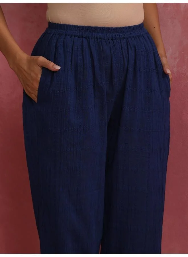 trueBrowns Dark Blue Cotton Dobby Kurta Co-ord set