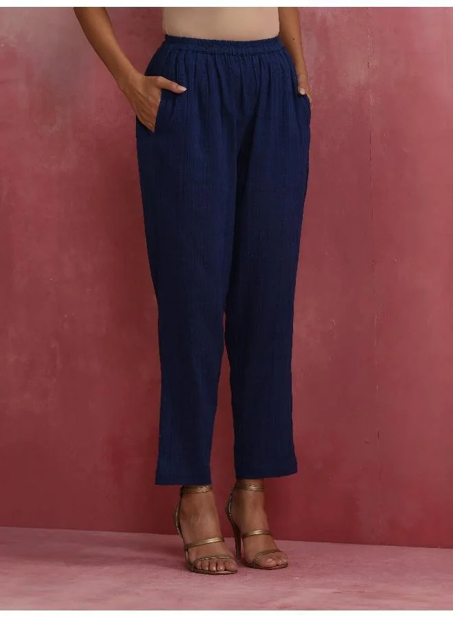 trueBrowns Dark Blue Cotton Dobby Kurta Co-ord set