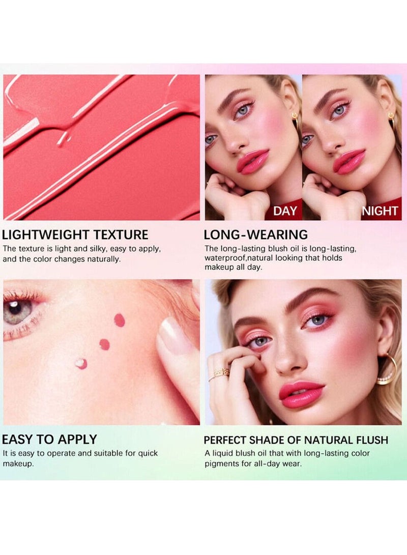 ibcccndc Tinted Blush Oil Liquid Blush for Cheeks Dewy and Natural Flush Finish Pink Blush Skin Tint Lasting Liquid Blush Oil Moisturizing Lightweight and Waterproof for All Skin Tones Liquid Blusher 6.5ml - Image 4