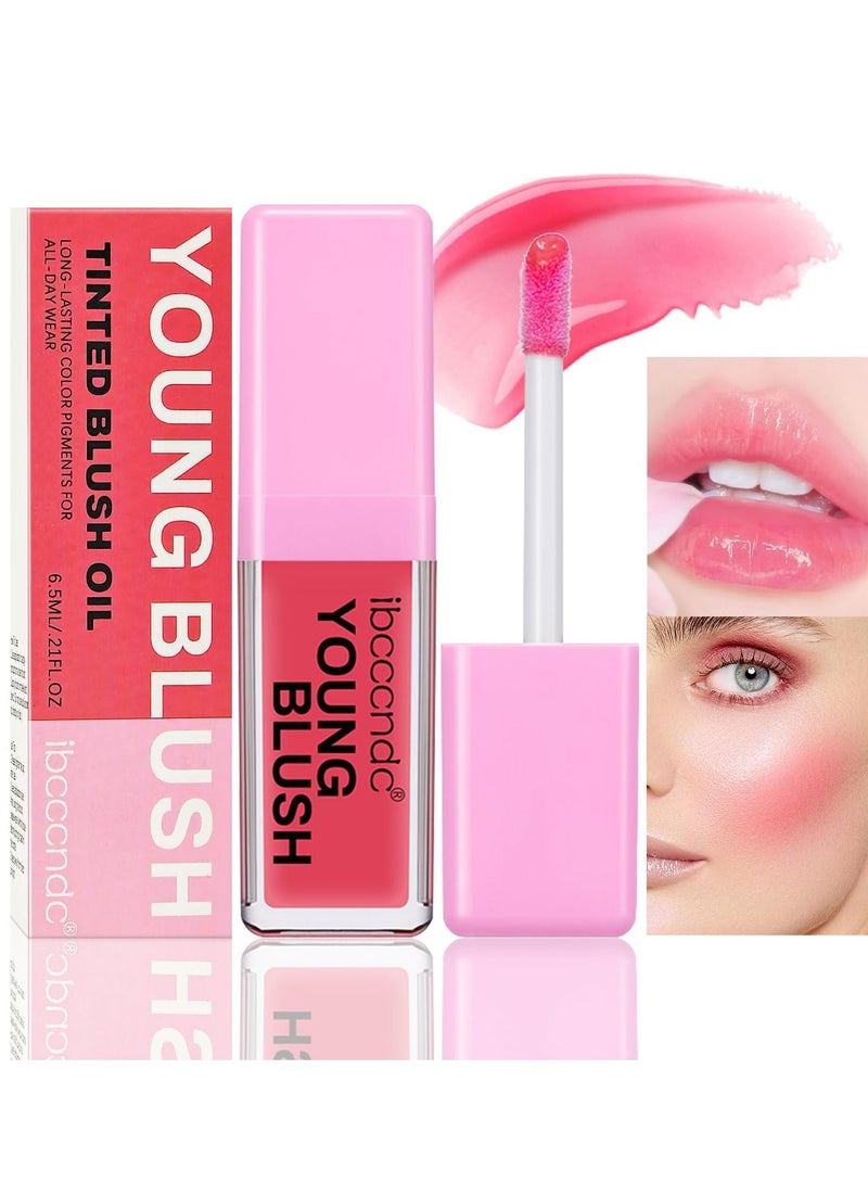 ibcccndc Tinted Blush Oil Liquid Blush for Cheeks Dewy and Natural Flush Finish Pink Blush Skin Tint Lasting Liquid Blush Oil Moisturizing Lightweight and Waterproof for All Skin Tones Liquid Blusher 6.5ml - Image 2